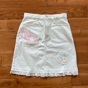 White Denim Skirt with Fruits
